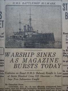 0806109WQ WWI BATTLESHIP HMS BULWARK BLOWS UP NOV 1914  