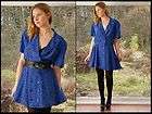 Vtg 80s Royal blue Polka DOt Puff SL Mini Dress S M  