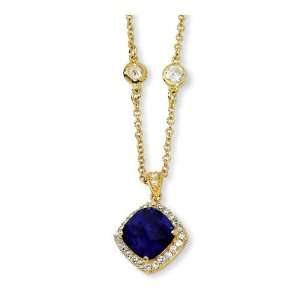  Gold plated Silver Rose cut Blue Sapphire CZ Necklace 