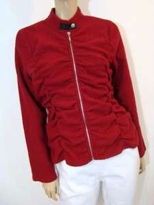 NEW by 2 Friends Red Boiled Wool Ruched Jacket Coat Sweater M $98 NWT 
