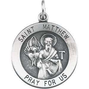   Silver 22.00 mm St.Matthew Medal W/ 24 Inch Chain CleverEve Jewelry