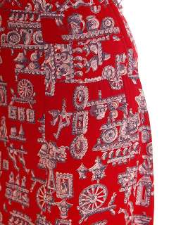 Red Printed Rayon Vintage Day Dress 1940S 40 30 44  