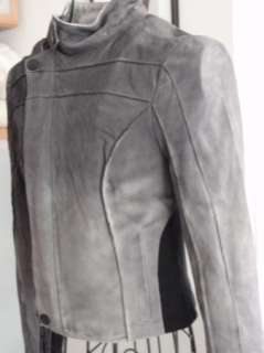 BEBE grey leather SPRAY moto JACKET coat blazer bom  