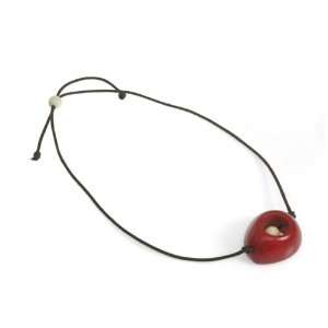  Tagua Nut, Cotton Cord Red Pendant 2 Piece Embedded Tagua 