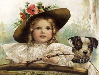 VICTORIAN GIRL & JACK RUSSELL FISHING CANVAS DOG ART  