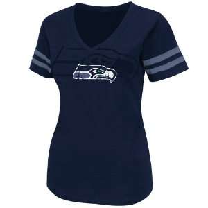 Seattle Seahawks Ladies Dream Premium V Neck T Shirt   Navy Blue 