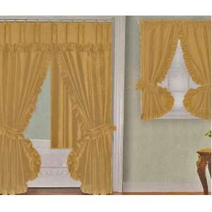 /GOLD Fabric Double Swag Shower Curtain with Matching Window Curtain 