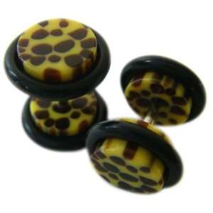     Simulated Faux Plug Earrings   Orange and Brown Cheetah Spots Pair