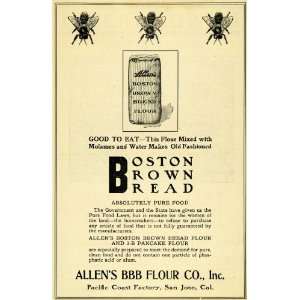 1908 Ad Allens Boston Brown Bread BBB Flour San Jose   Original Print 