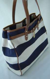 Nwt $89 Authentic Tommy Hilfiger Womens Purse Bag Tote Navy & Stone 