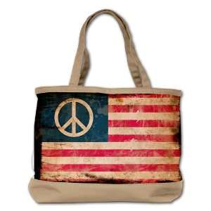   Bag Purse (2 Sided) Tan Worn US Flag Peace Symbol 
