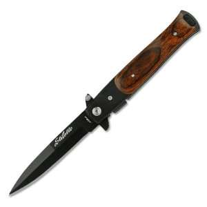  brown wood stiletto style fast Spring Assisted Knife 