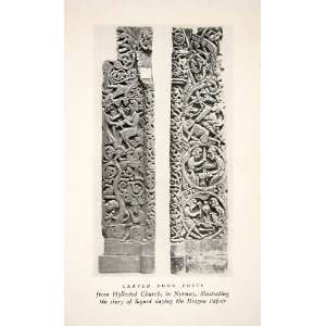 1930 Print Carved Door Posts Hyllested Church Norway Sigurd Slaying 