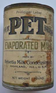 1910s USA RARE EARLY PET Brand Evaporated Milk Tin/Can. In sound 