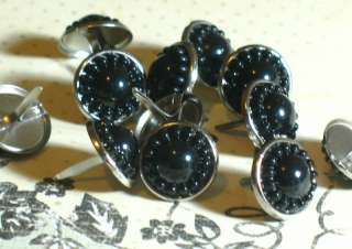 10 pieces of 14mm vintage pearl brads in black color with silver trim 