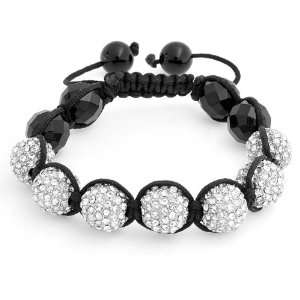   Bracelet Unisex Swarovski Crystal Balls Black Faceted Beads 12mm