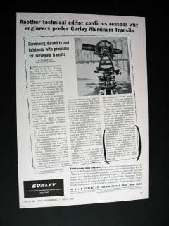 Gurley Aluminum Transit surveying equipment print Ad  