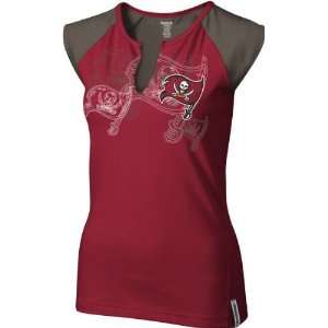  Buccaneers Womens Red High Pitch Split Neck Top