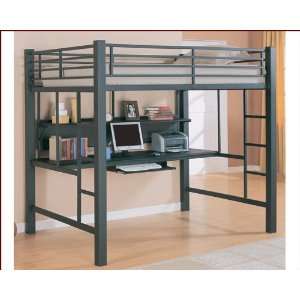   Workstation Full Loft Bed in Black Bunks CO460023 Furniture & Decor