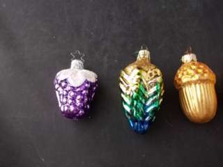 Glass Christmas Ornaments Grapes Pear Acorn Pinecone  