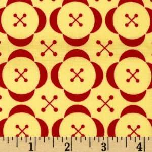  44 Wide Little Menagerie Button Flower Yellow/Red Fabric 