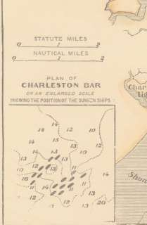 Charleston South Carolina Harbor 1868 Map Sunken Ships Reprint  