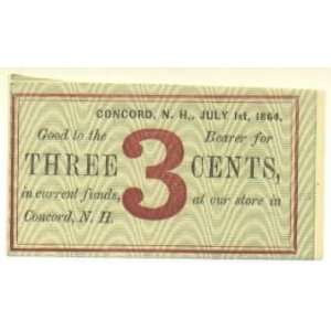  New Hampshire Concord 1864 3 Cents Scrip 