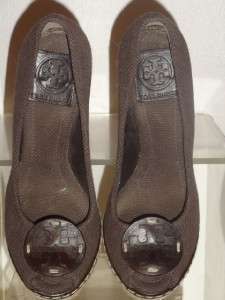 Tory Burch Brown Canvas Platform Wedge Escapadrilles Heel Shoe Shoes 