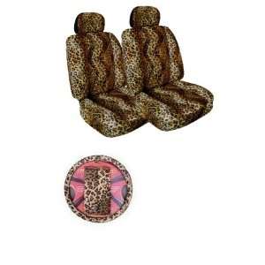 Leopard Low Back Front Bucket Seat Covers, 2 Separate Headrest Covers 
