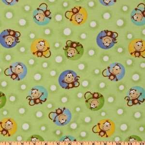   Flannel Monkeys & Dots Green Fabric By The Yard Arts, Crafts & Sewing