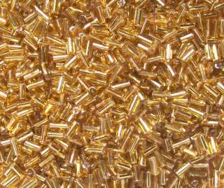 Silver lined Golden Tube Bugle Beads 1.8mm X 4mm  