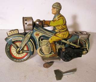 Vintage US Zone West Germany Litho Tin Wind Up Motor Cycle, Working 