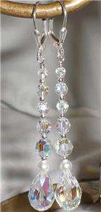   Briolette Teardrop White Pearl Earrings Made With Swarovski Elements