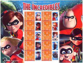 AUSTRALIA DISNEYS THE INCREDIBLES SHEET OF STAMPS  