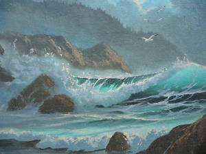 LaMar Rowbury   early oil painting, vintage Coastal sea  