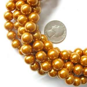  Round Glass Pearl Loose Beads 30 Inch   HD20 Golden Yellow 