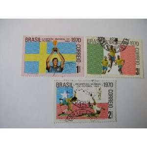 Brazil, Three Postage Stamps, 1970, Brasil Campeao Mundial De Futbol.