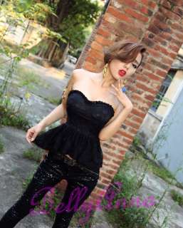   Lace Irregular Bottom Padded Strapless Bustier Corset Tube Top  