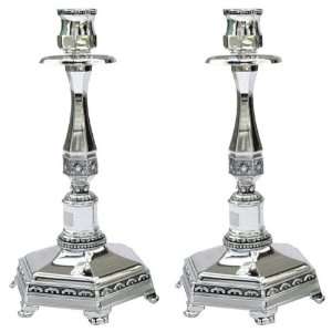   Octagonal Nickel Candlestick Set with Floral Patterns