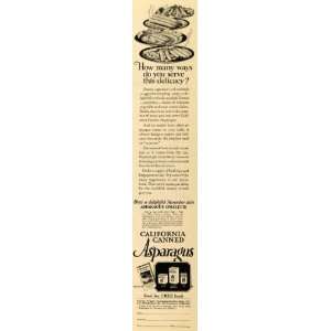  1927 Ad Canners League California Canned Asparagus Food 