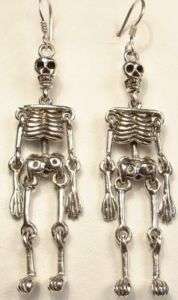 SILVER DAY OF THE DEAD MOVABLE SKELETON EARRINGS  
