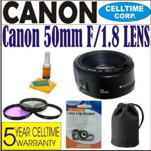  Canon 50mm F/1.8 Lens for Canon w/ 3 Piece Filter Kit + 5 