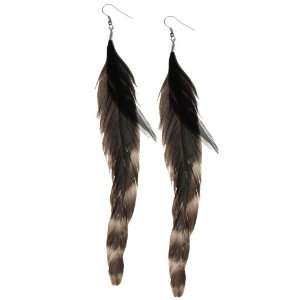 Capelli New York Long Shoulder Duster Double Feather Fish Hook Earring 