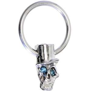 Aqua Gem TOPHAT SKULL Captive Ring Jewelry