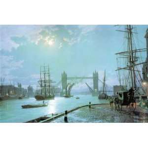  John Stobart   London   Moonlight Over the Lower Pool 1897 
