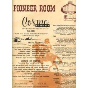   Room Menu Cosmo by the Sea Denver Colorado 1949 