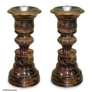  Wood candleholders, Birdbath (pair)