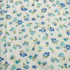 Aqua Blue Flower On White Calico FQ Quilt Fabric c605  