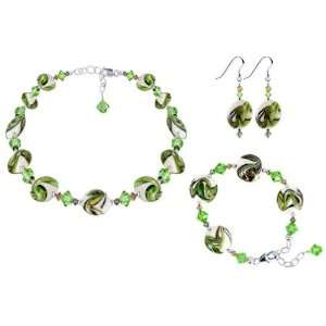  Sterling Silver Lamp Work Glass Beads and Crystal Bracelet 