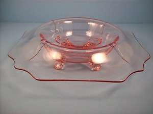 Cambridge Glass Pink Glass 11 Footed Square Bowl Skirted  